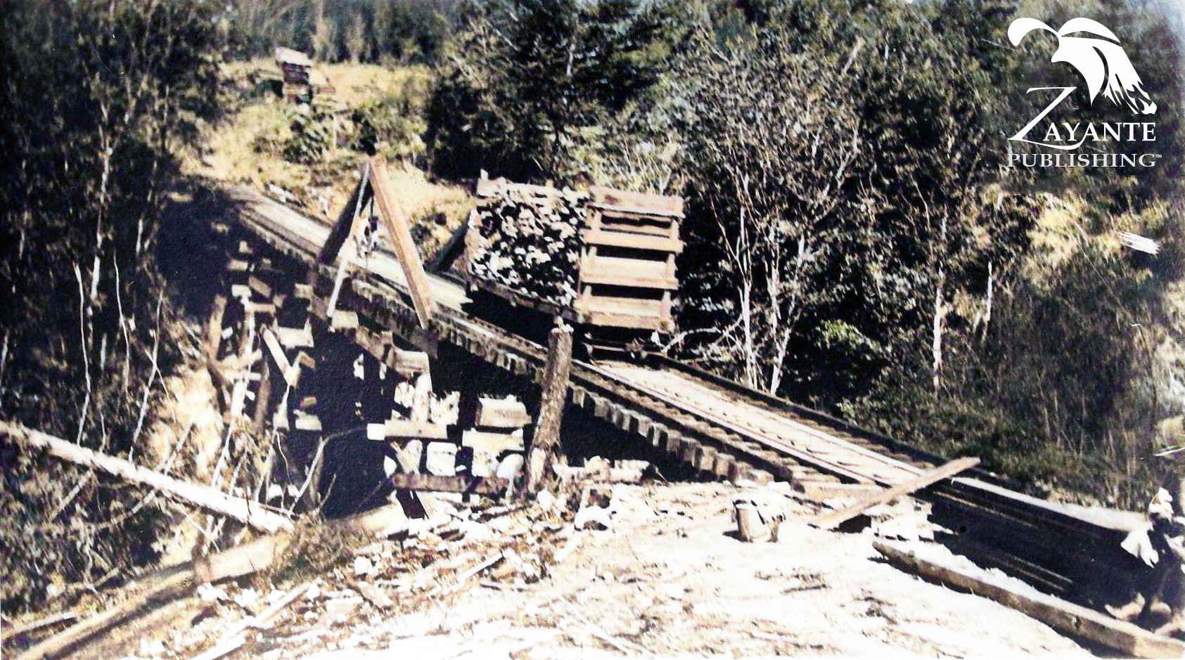 A flatcar of splitstuff at the bottom of the incline, ca 1914