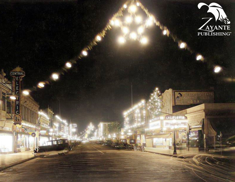Holiday Lighting Along Main Street, Watsonville, 1920s [Santa Cruz Public Libraries]